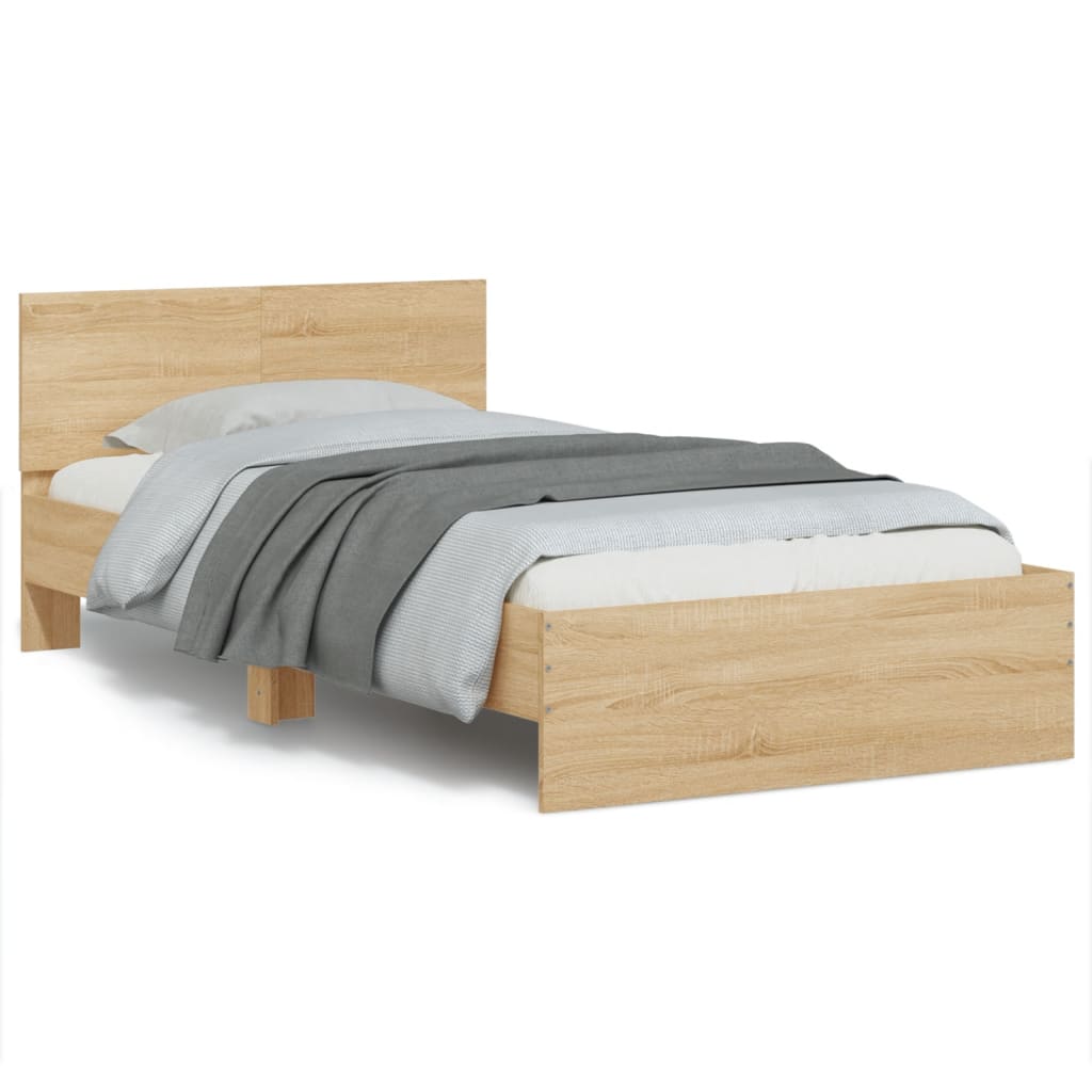 vidaXL Cadru de pat cu tăblie stejar sonoma 100x200 cm lemn prelucrat