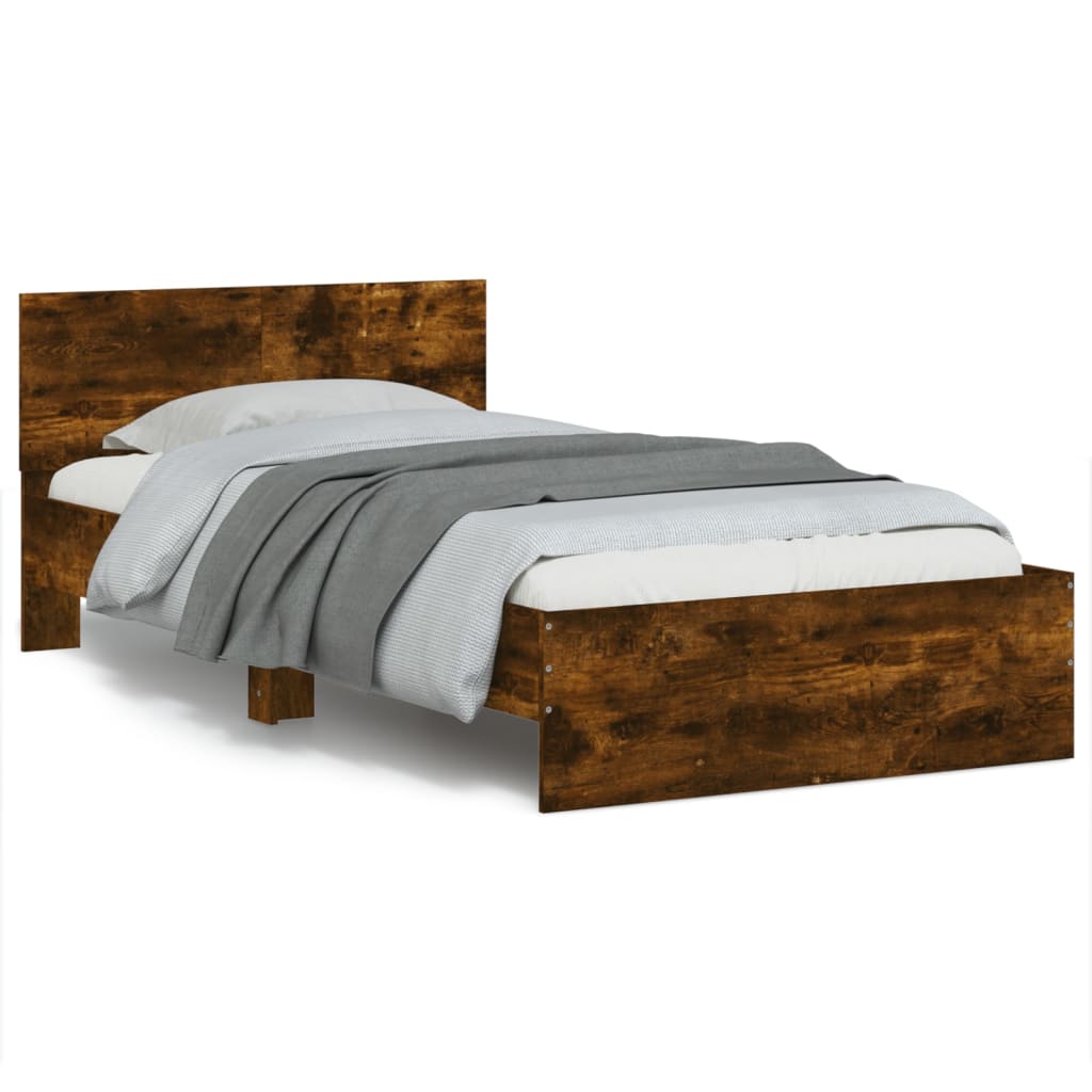 vidaXL Cadru de pat cu tăblie stejar fumuriu 100x200 cm lemn prelucrat