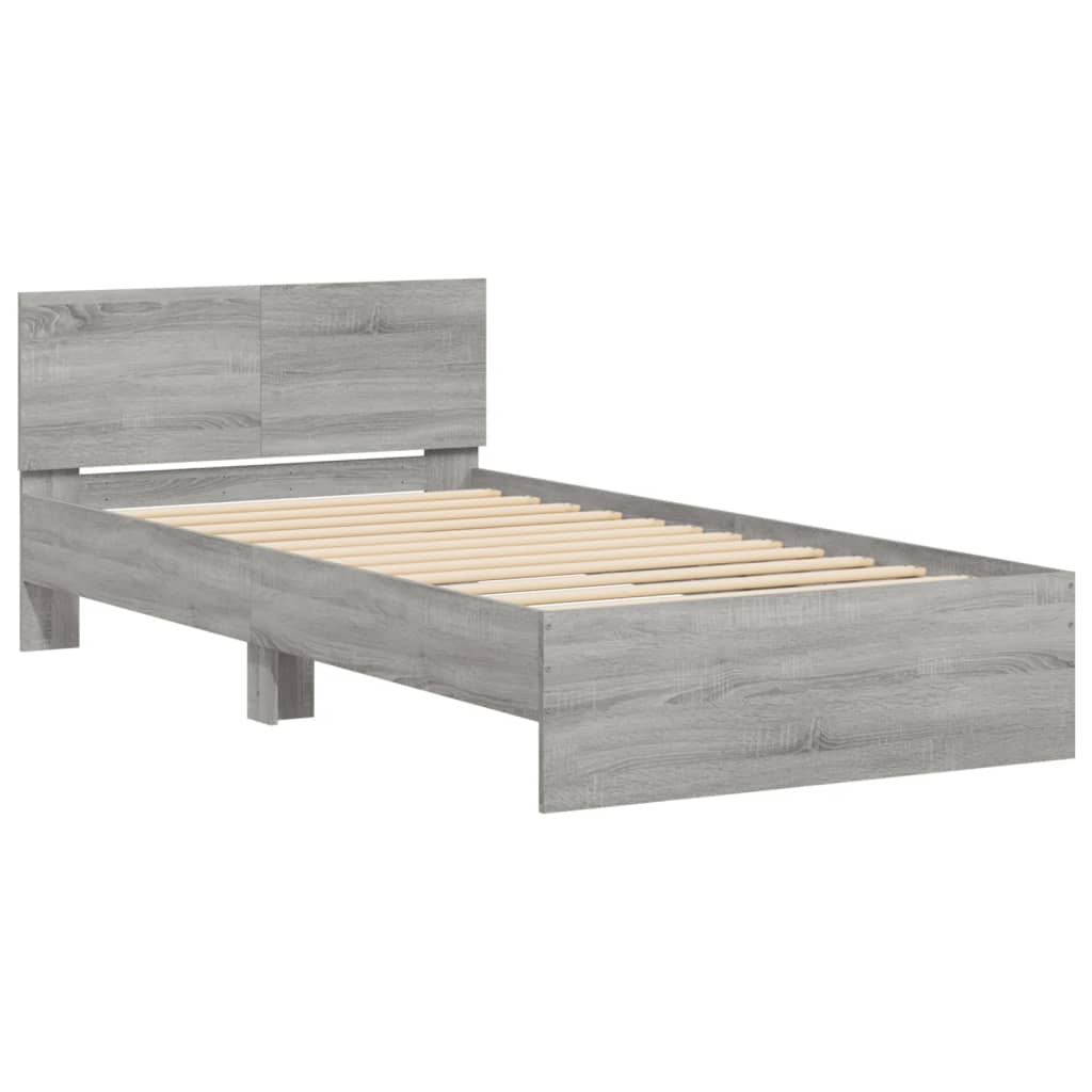 vidaXL Bedframe met hoofdeinde bewerkt hout grijs sonoma 100x200 cm afbeelding