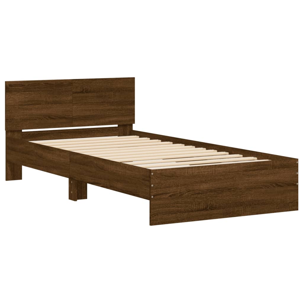 vidaXL Bedframe met hoofdbord zonder matras bruin eiken 100x200 cm afbeelding