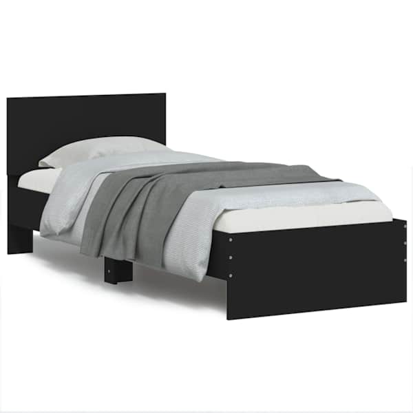 vidaXL voodiraam peatsiga, must, 90 x 200 cm, tehispuit