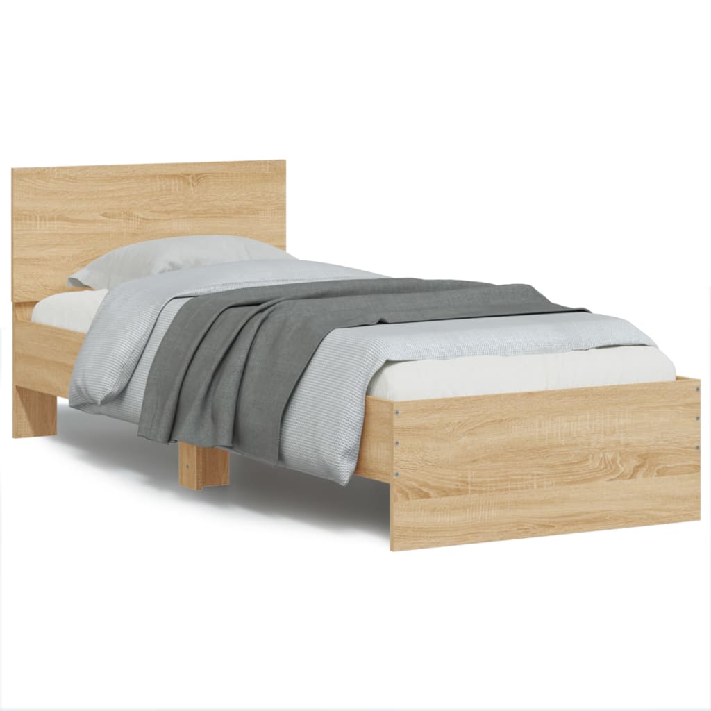vidaXL Cadru de pat cu tăblie, stejar sonoma, 90x200 cm lemn prelucrat