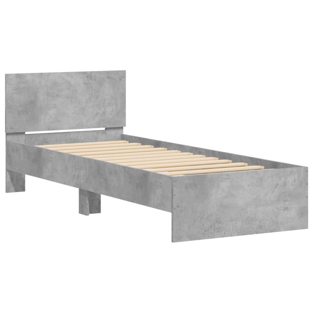 vidaXL Bedframe met hoofdeinde bewerkt hout betongrijs 90x200 cm afbeelding