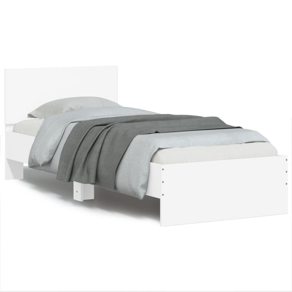 vidaXL Cadru de pat cu tăblie, alb, 90x190 cm, lemn prelucrat
