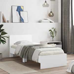 Posteljni okvir z vzglavjem bel 90x190 cm inženirski les