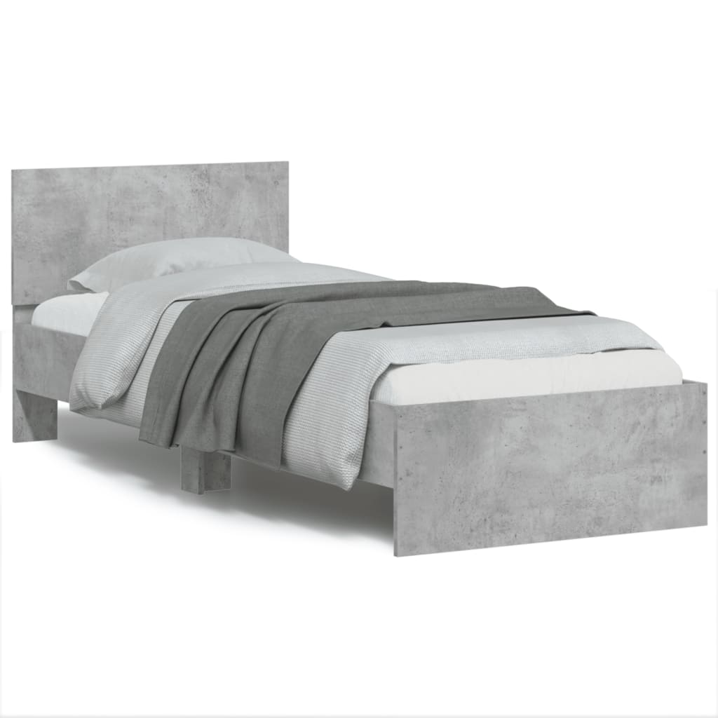vidaXL Cadru de pat cu tăblie, gri beton, 90x190 cm, lemn prelucrat