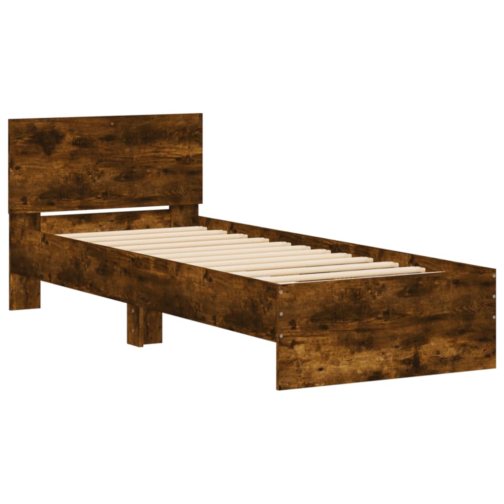 vidaXL Bedframe met hoofdeinde bewerkt hout gerookt eiken 90x190 cm afbeelding