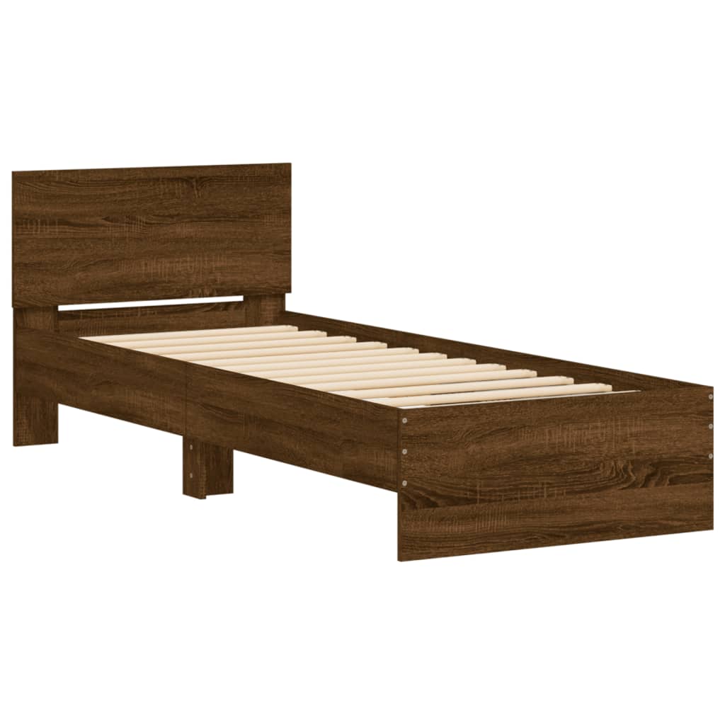 vidaXL Bedframe met hoofdbord zonder matras bruin eikenkleur 90x190 cm afbeelding