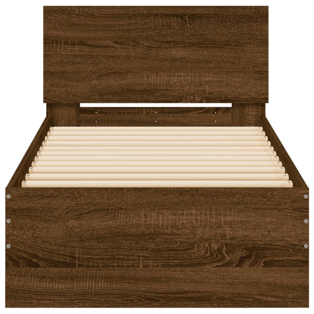 vidaXL Bedframe met hoofdbord zonder matras bruin eikenkleur 90x190 cm, foto 4