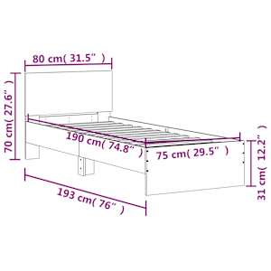 Rám postele s čelem betonově šedý 75 x 190 cm kompozitní dřevo - obrázek 10