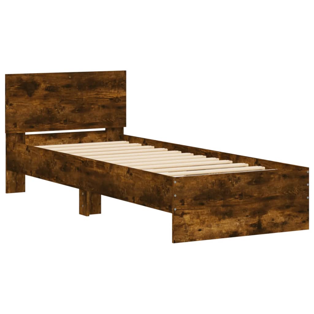 vidaXL Bedframe met hoofdbord bewerkt hout gerookt eiken 75x190 cm afbeelding