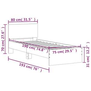 Rám postele s čelem kouřový dub 75 x 190 cm kompozitní dřevo - obrázek 10