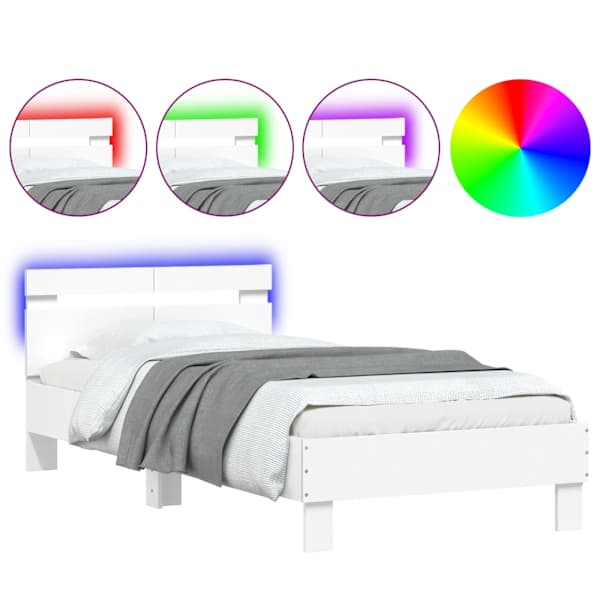 vidaXL voodiraam peatsi ja LED-tuledega, valge, 100 x 200 cm