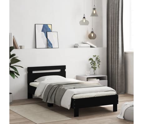 vidaXL Bettgestell mit Kopfteil und LED-Leuchten Schwarz 100x200 cm