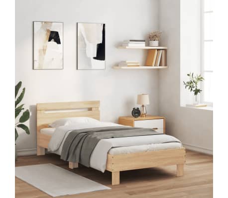 vidaXL Cadru de pat cu tăblie și LED, stejar sonoma, 100x200 cm
