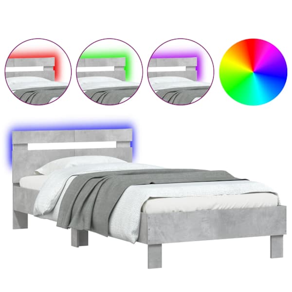 vidaXL voodiraam peatsi ja LED-tuledega, betoonhall, 100x200 cm
