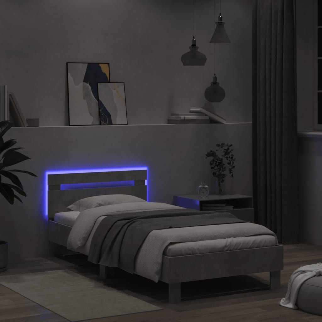 vidaXL Bedframe met hoofdbord en LED-verlichting betongrijs 100x200 cm grijs, foto 2