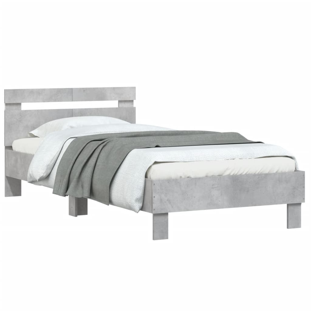 vidaXL Bedframe met hoofdbord en LED-verlichting betongrijs 100x200 cm grijs, foto 4