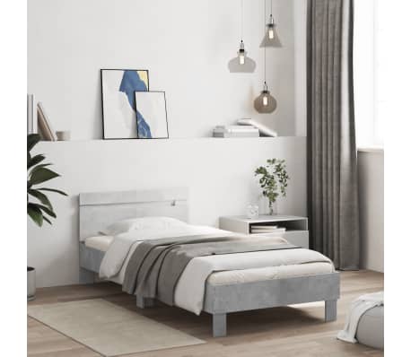 vidaXL Bettgestell mit Kopfteil und LED-Leuchten Betongrau 100x200 cm