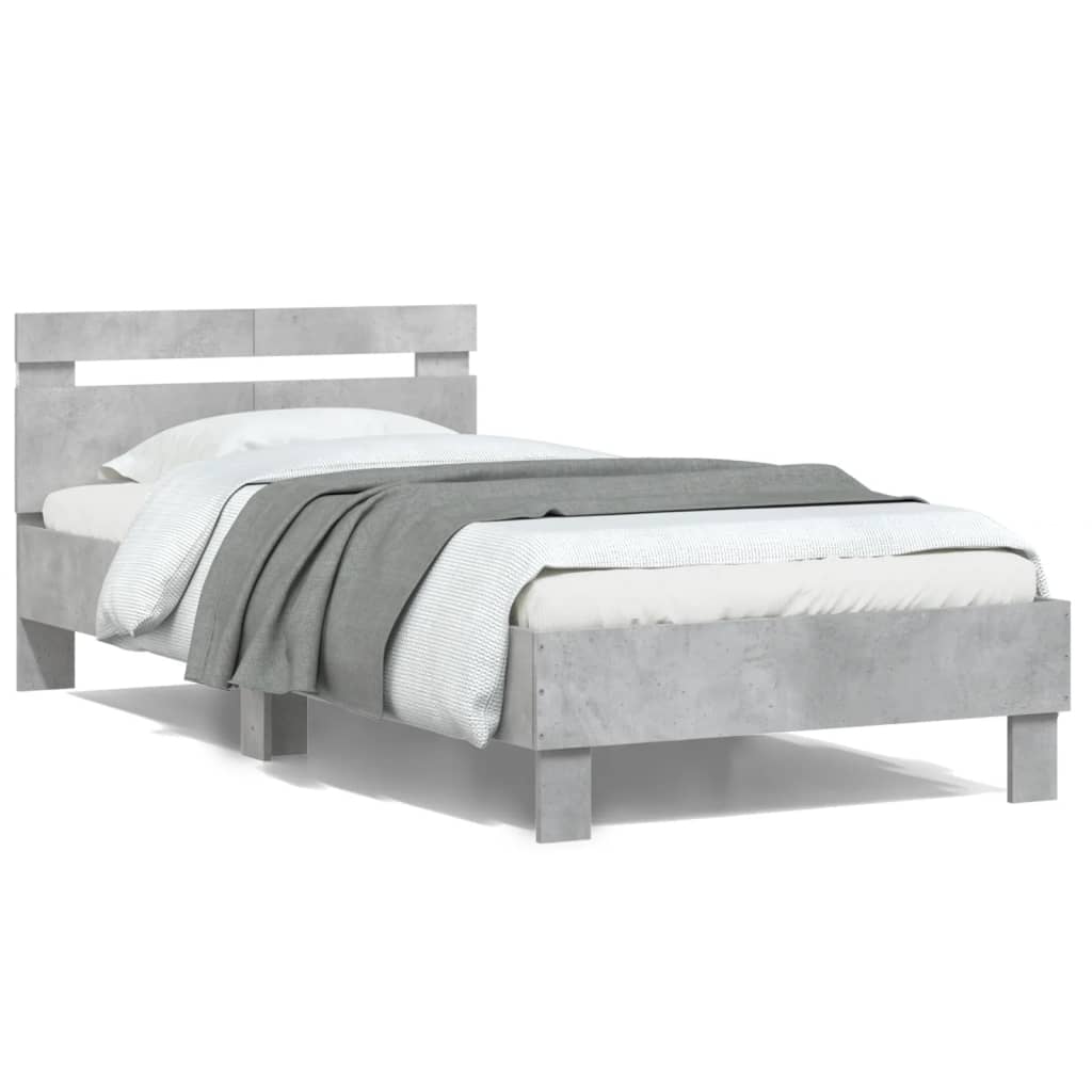 Rám postele s čelem a LED osvětlením betonově šedý 100 x 200 cm