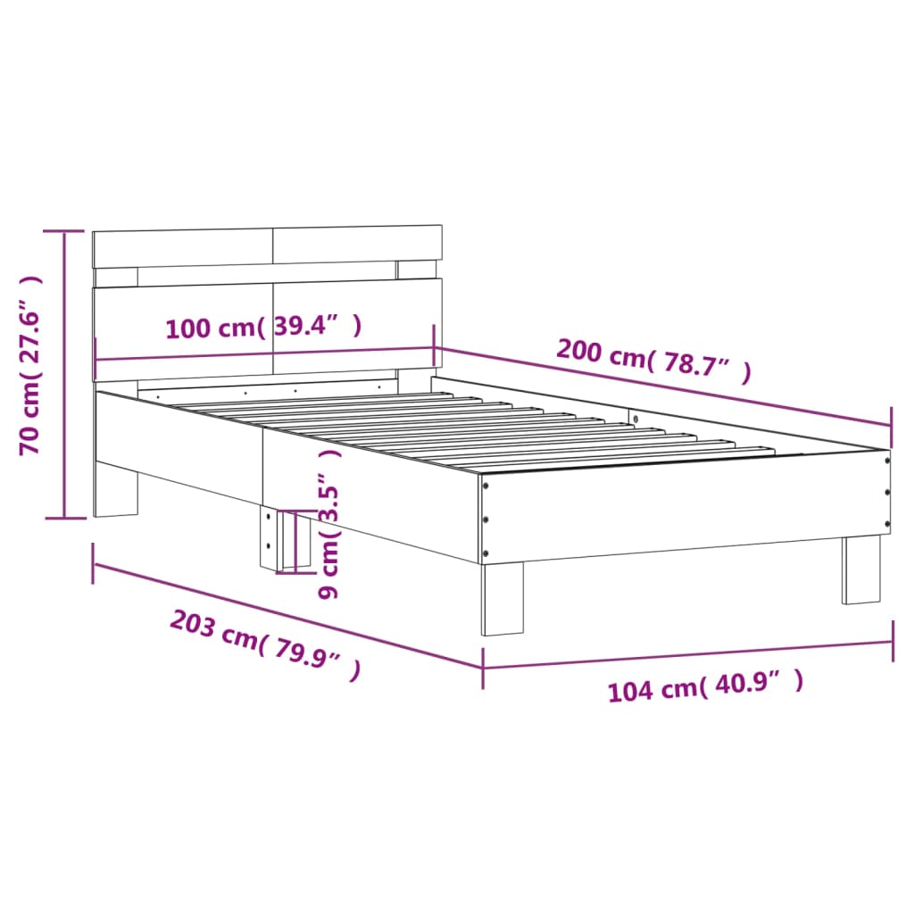 Rám postele s čelem a LED osvětlením šedý sonoma 100 x 200 cm - obrázek 15