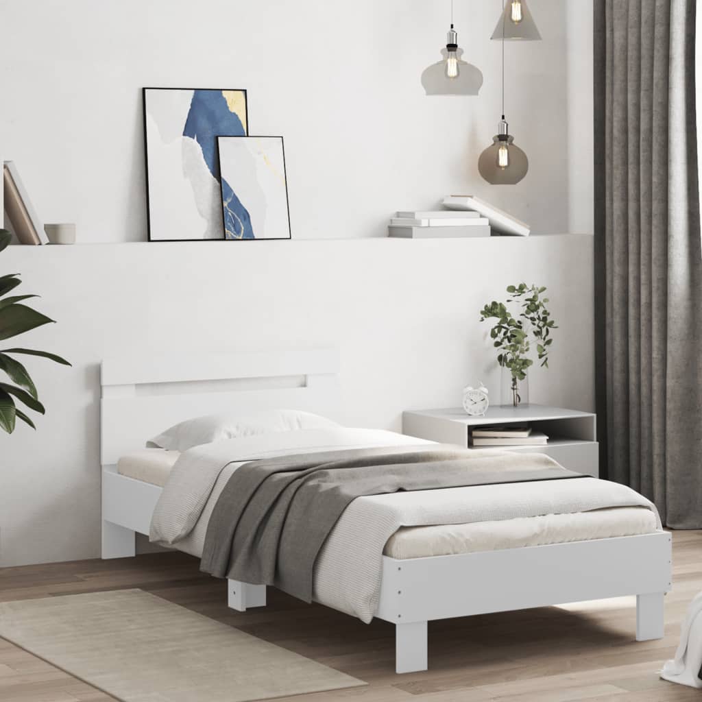 vidaXL Bedframe met hoofdbord en LED-verlichting wit 90x200 cm afbeelding