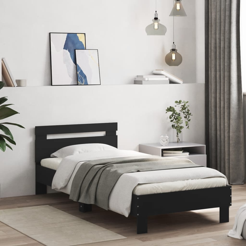 vidaXL Bedframe met hoofdbord en LED-verlichting zwart 90x200 cm afbeelding