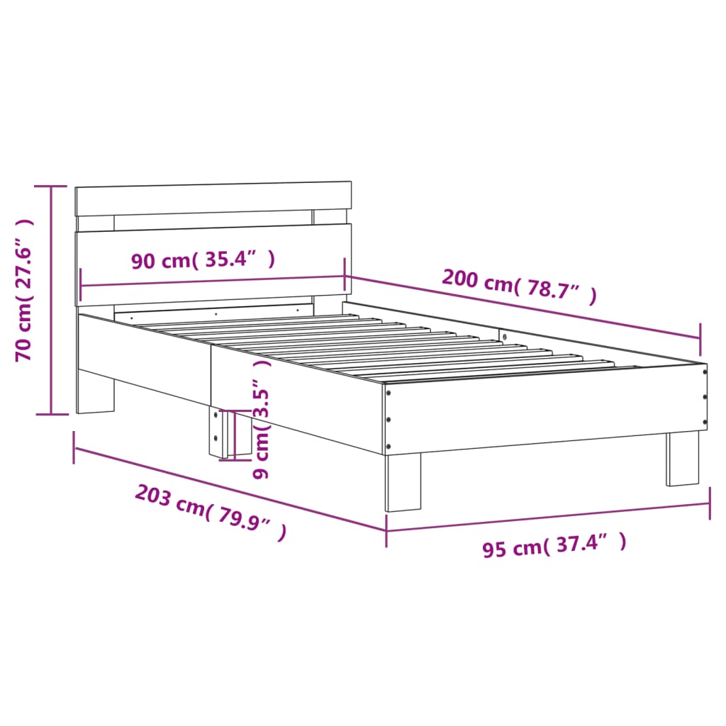 Rám postele s čelem a LED osvětlením hnědý dub 90 x 200 cm - obrázek 15