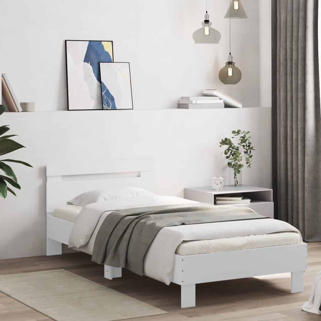 vidaXL Bedframe met hoofdbord en LED-verlichting wit 90x190 cm afbeelding