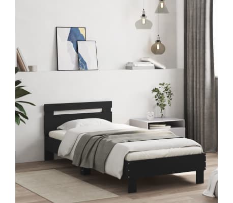 vidaXL Cadre de lit sans matelas avec lumières LED noir 90x190 cm