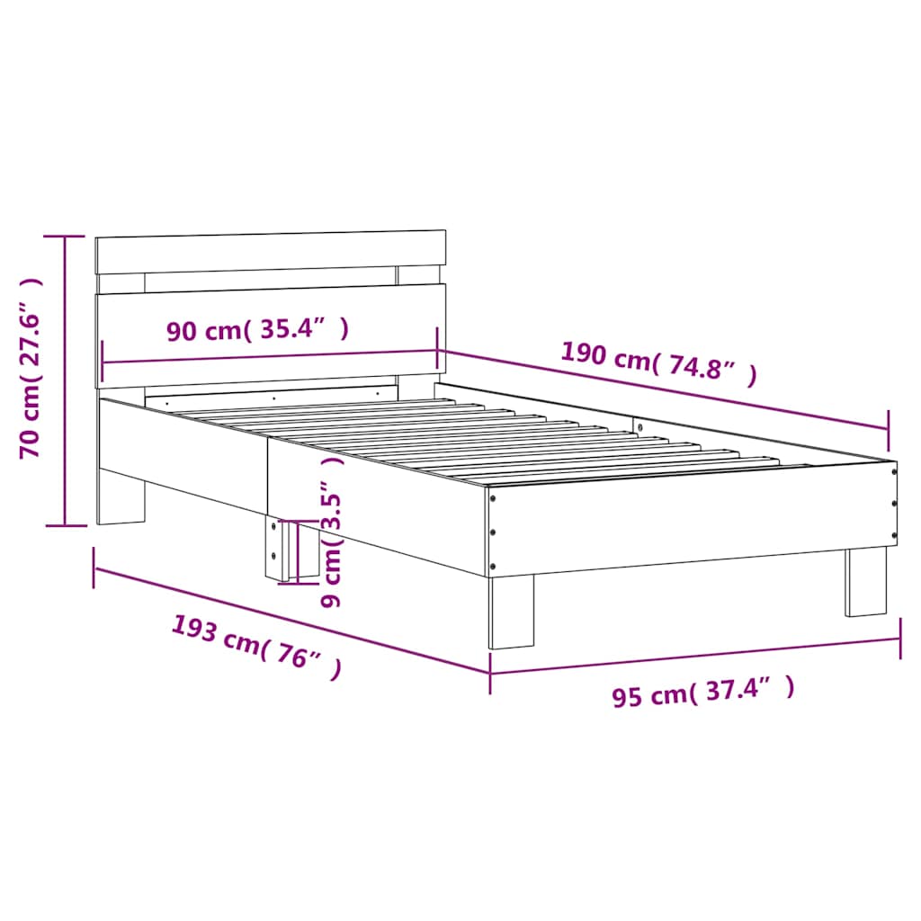 Rám postele s čelem a LED osvětlením betonově šedý 90 x 190 cm - obrázek 15