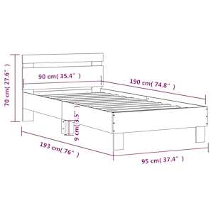 Rám postele s čelem a LED osvětlením betonově šedý 90 x 190 cm - obrázek 15
