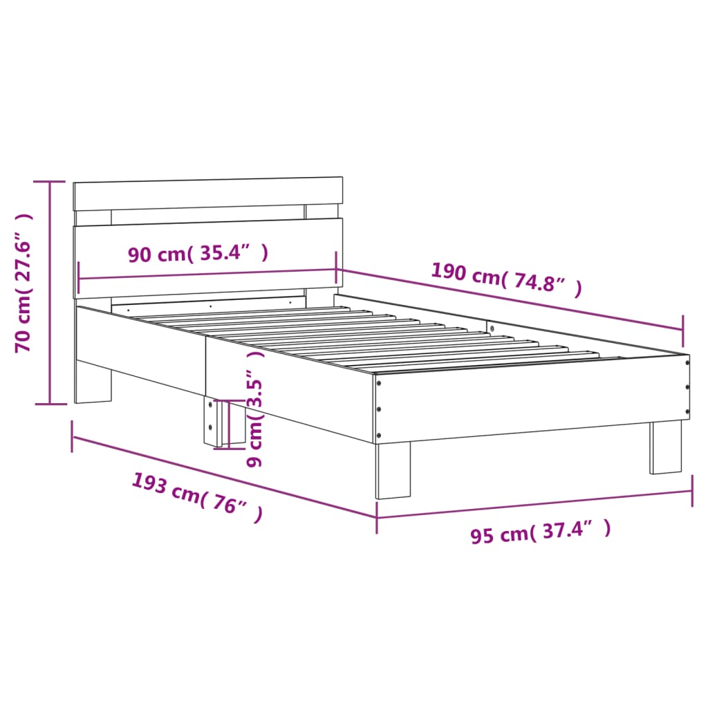 Rám postele s čelem a LED osvětlením kouřový dub 90 x 190 cm - obrázek 15