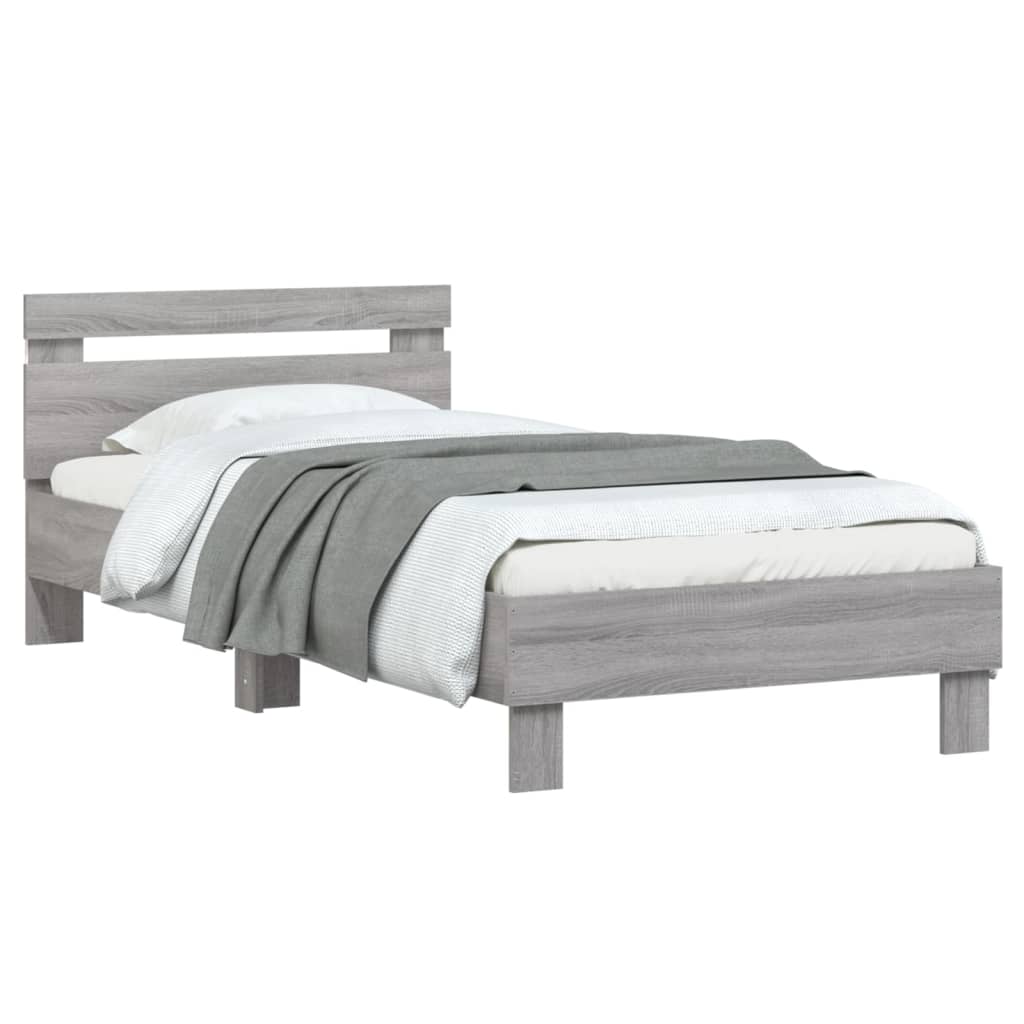 vidaXL Bedframe met hoofdbord en LED grijs sonoma eikenkleur 90x190 cm, foto 4