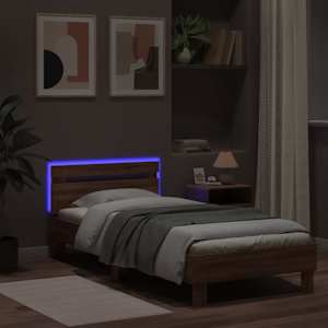 Rám postele s čelem a LED osvětlením hnědý dub 90 x 190 cm - obrázek 4