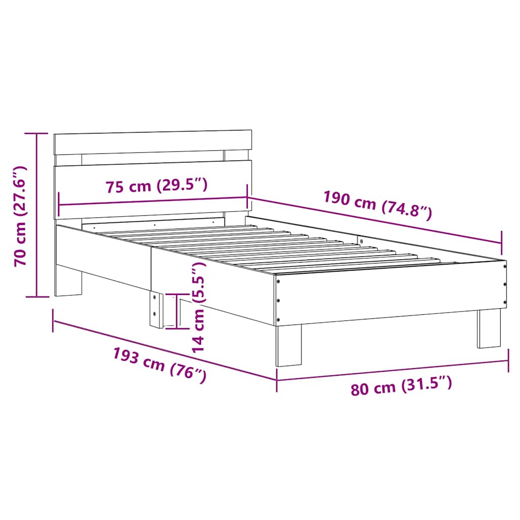 Rám postele s čelem a LED osvětlením bílý 75 x 190 cm - obrázek 15