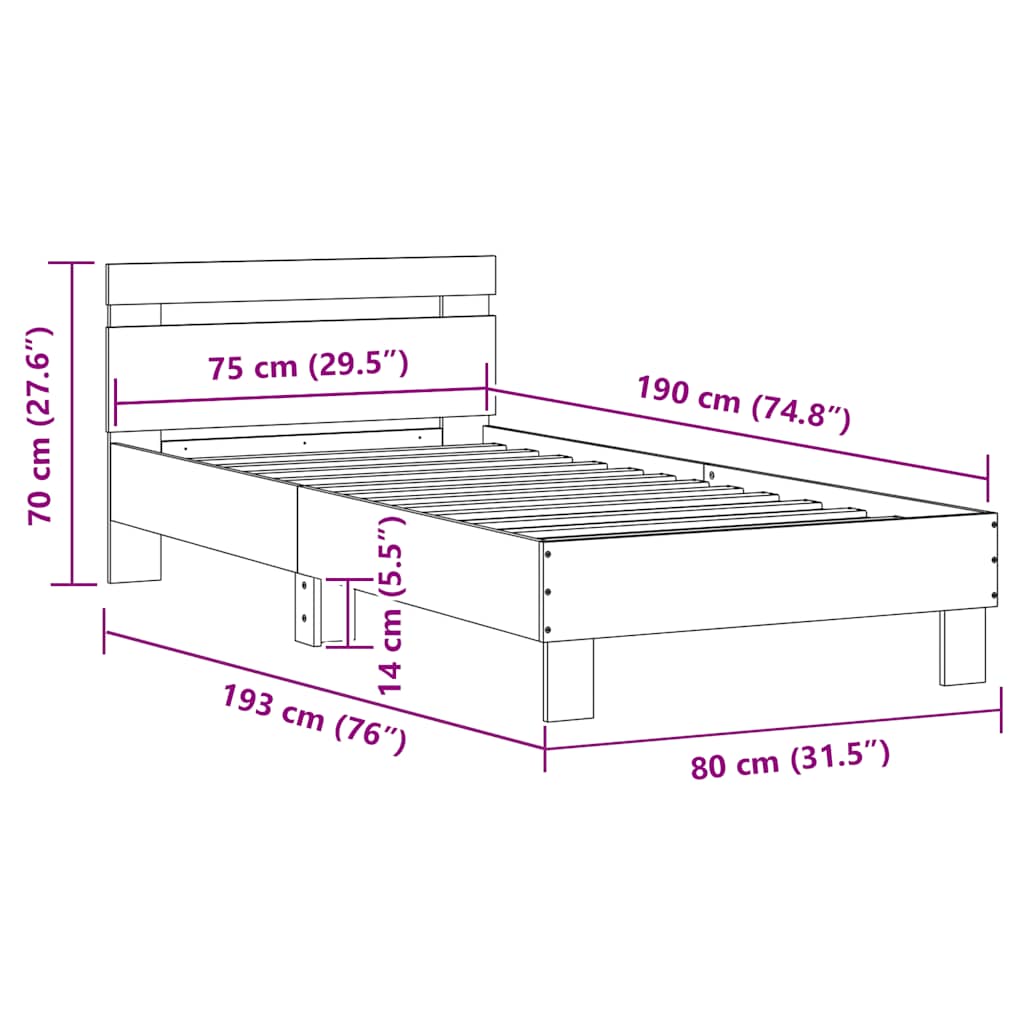 Rám postele s čelem a LED osvětlením černý 75 x 190 cm - obrázek 15