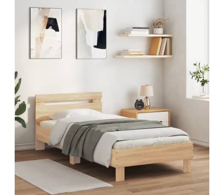 vidaXL Bed Frame without Mattress with LED Lights Sonoma Oak 75x190 cm Small Single