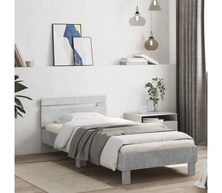 vidaXL Bettgestell mit Kopfteil und LED-Leuchten Betongrau 75x190 cm