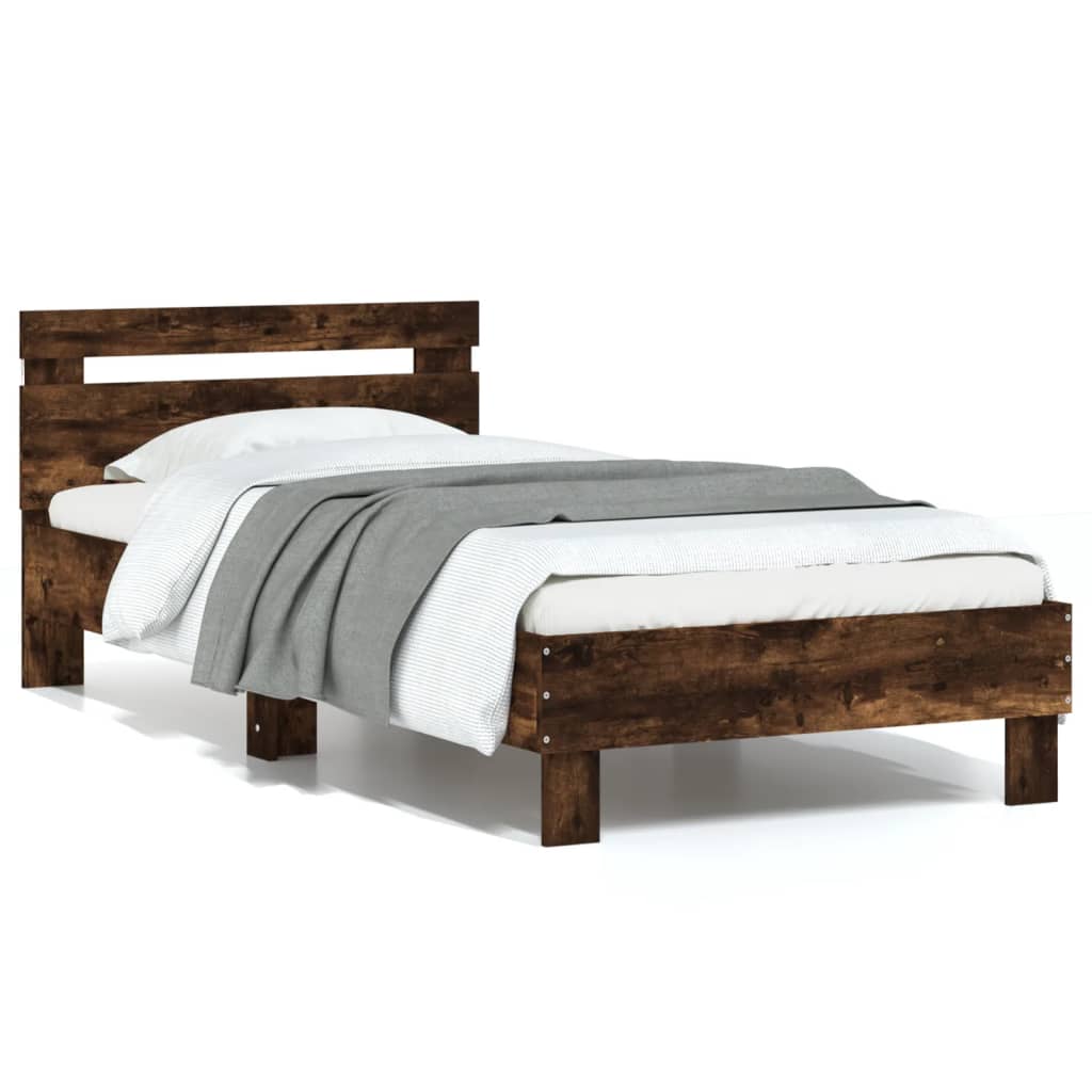 Photos - Bed VidaXL  Frame without Mattress with LED Lights Smoked Oak 75x190 cm Small Single 