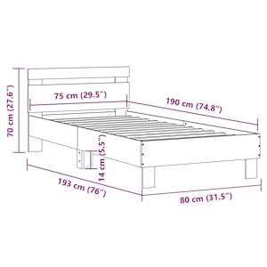 Rám postele s čelem a LED osvětlením hnědý dub 75 x 190 cm - obrázek 15