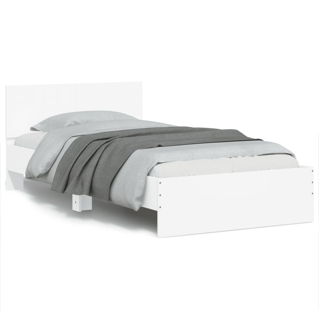 Bettgestell mit Kopfteil und LED-Leuchten Weiß 100×200 cm