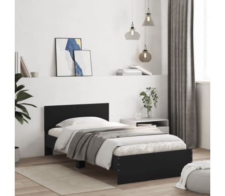 vidaXL Cadru de pat cu tăblie și lumini LED, negru, 100x200 cm