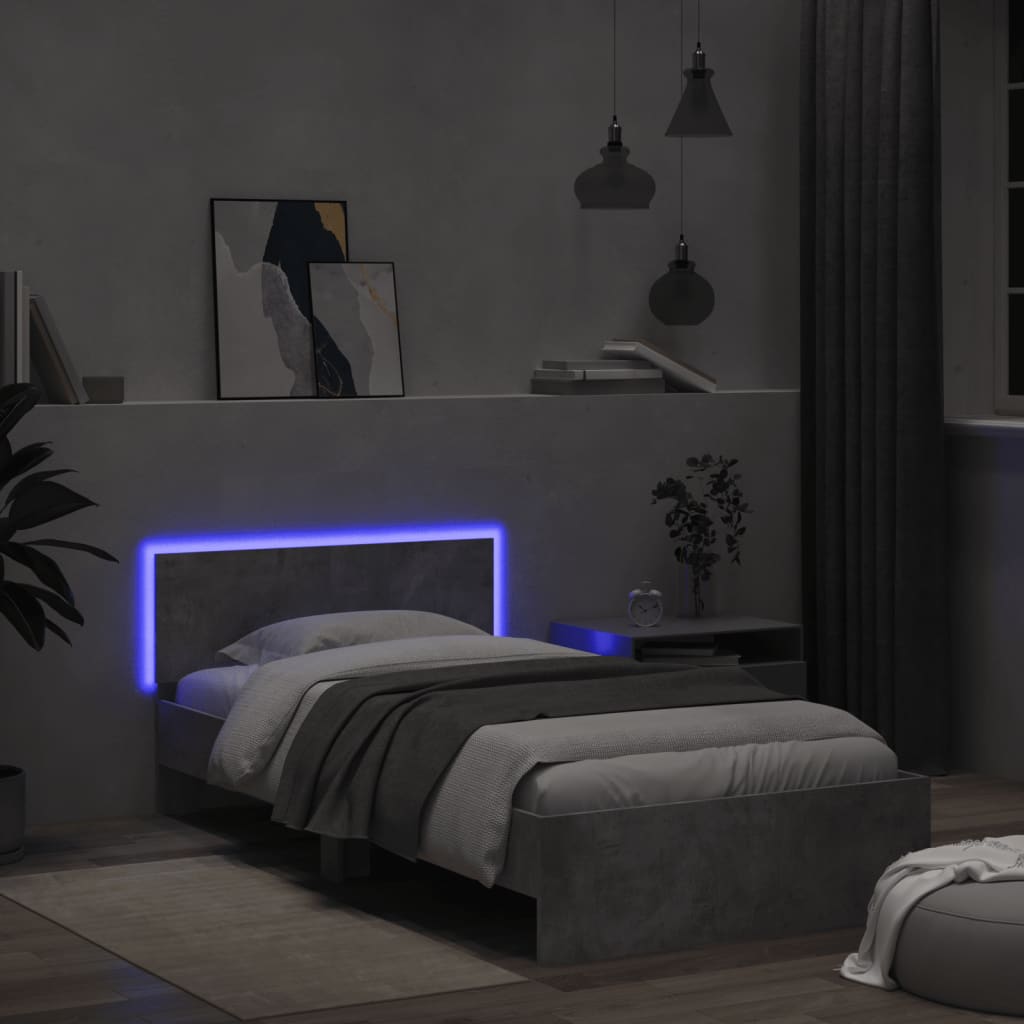 vidaXL Bedframe met hoofdbord en LED-verlichting betongrijs 100x200 cm grijs, foto 2