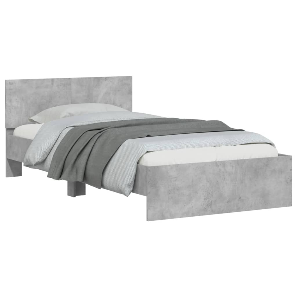 vidaXL Bedframe met hoofdbord en LED-verlichting betongrijs 100x200 cm grijs, foto 4