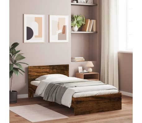 vidaXL Bed Frame without Mattress with LED Lights Smoked Oak 100x200 cm
