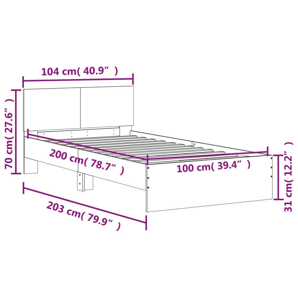 Rám postele s čelem a LED osvětlením šedý sonoma 100 x 200 cm - obrázek 15