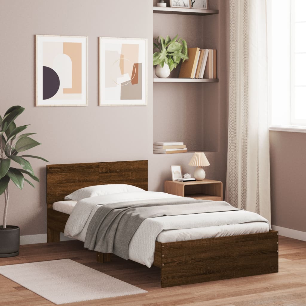 vidaXL Bedframe met hoofdbord en LED bruin eikenkleur 100x200 cm afbeelding