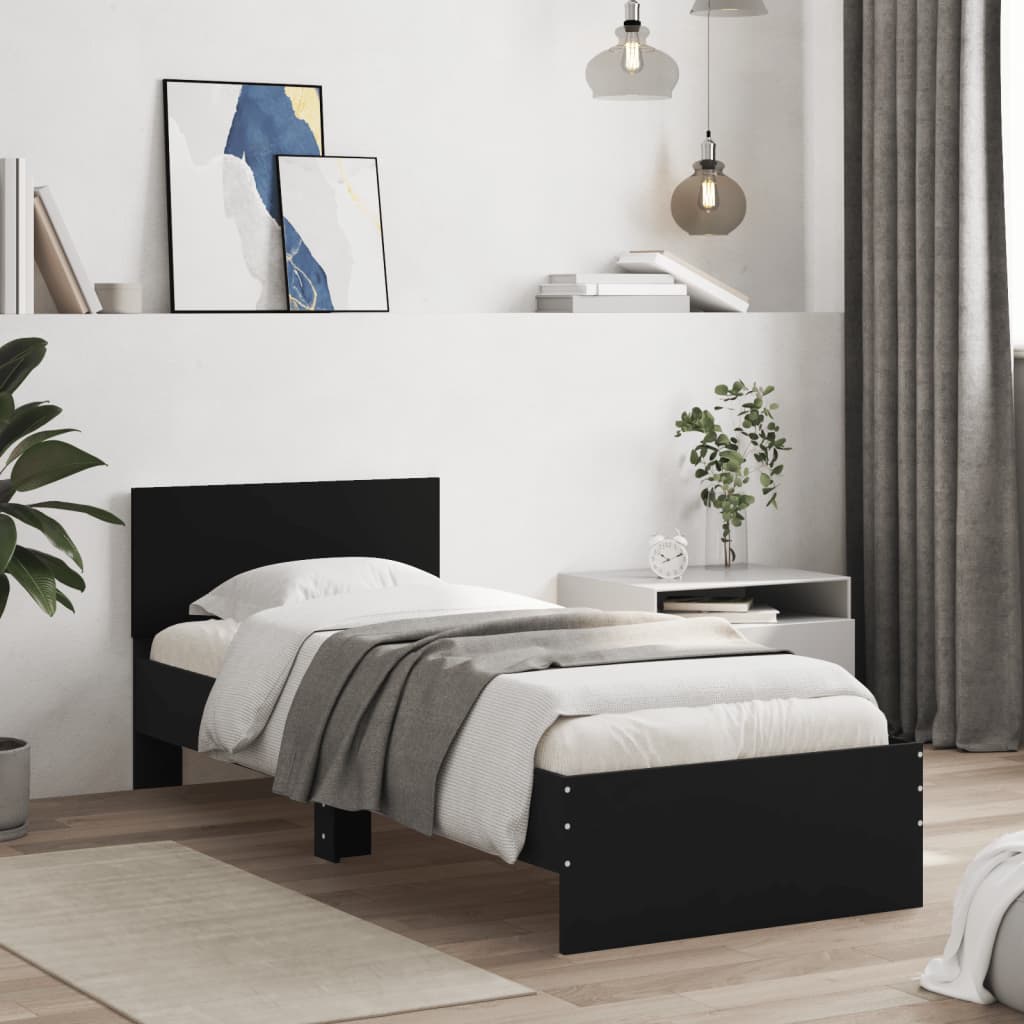 vidaXL Bedframe met hoofdbord en LED-verlichting zwart 90x200 cm afbeelding