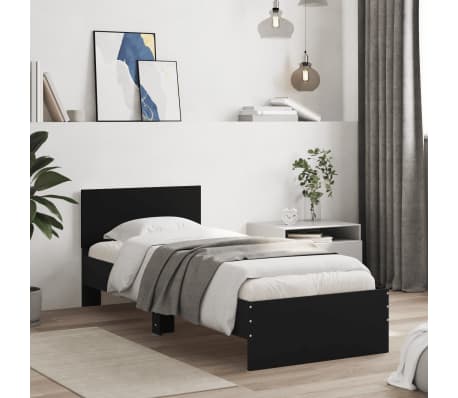 vidaXL Bettgestell mit Kopfteil und LED-Leuchten Schwarz 90x200 cm